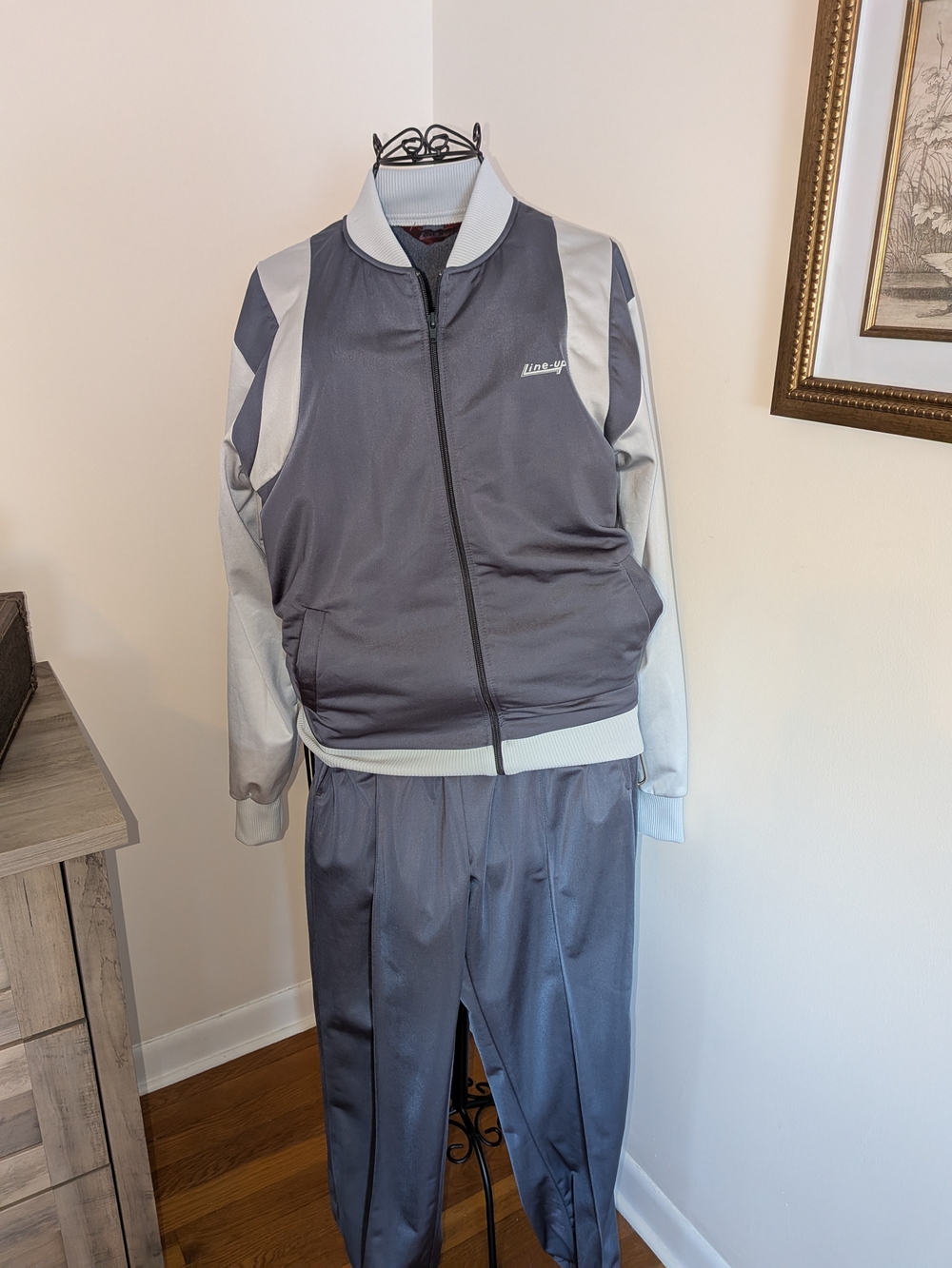 Vintage Line-Up Gray Blue Track Suit Set Medium 100% Polyester